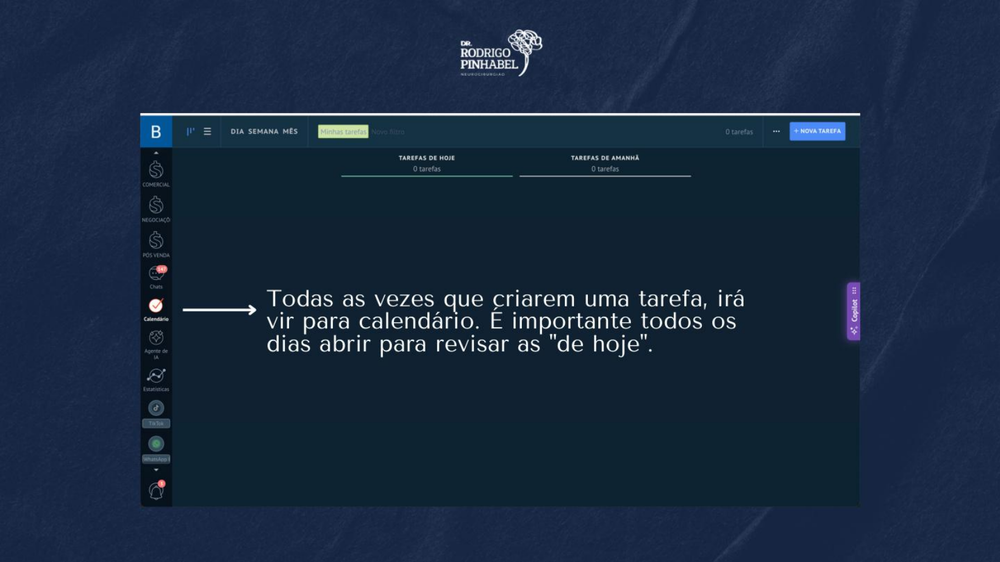 Tela de Calendário com tarefas de hoje e de amanhã
