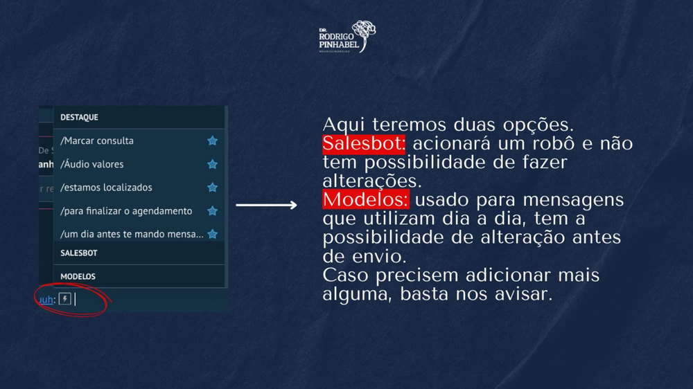 Menu do raio com Salesbot e Modelos de mensagem